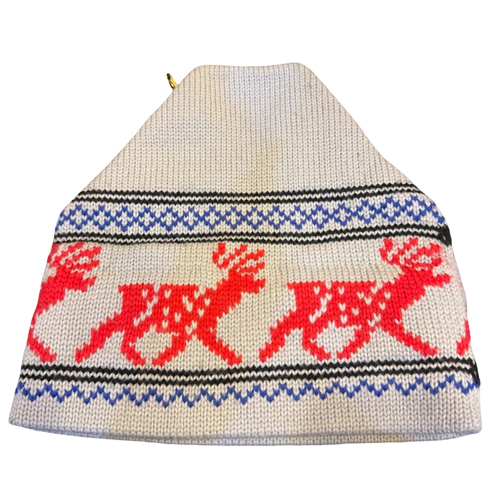 Vintage Wool Knit Hat with Reindeer Design Made in the USA O/S
